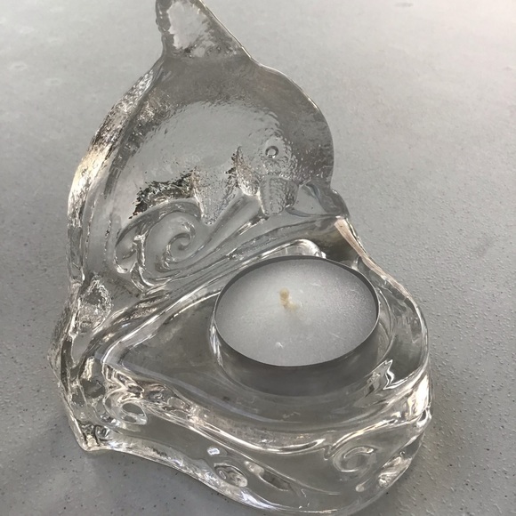 Clear Glass Dolphin Ocean Waves Tea Light Candle Figurine Statue - Picture 8 of 15